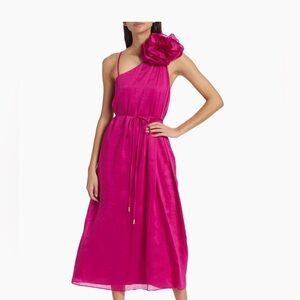 Aje Quintessa Linen-Blend Rosette Midi Dress